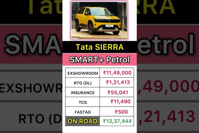 Tata Sierra Base Model OnRoad Price & EMI Details ✅ Tata Sierra Smart Plus #tatasierra2025