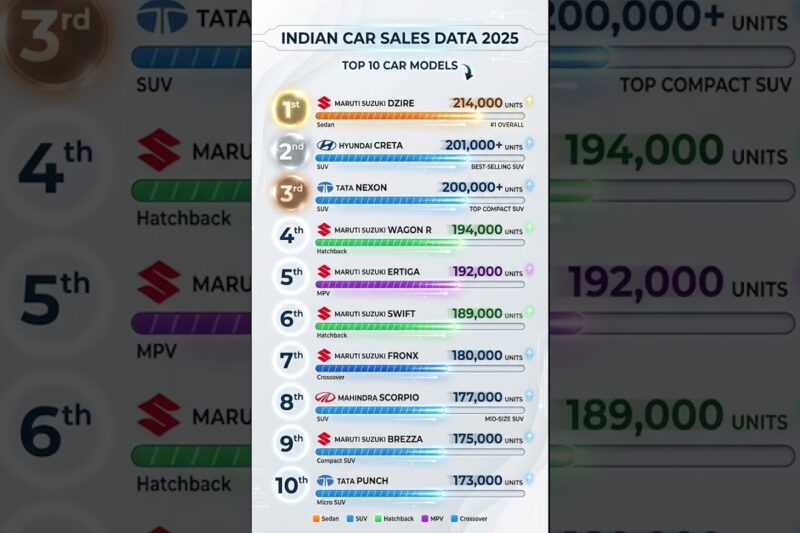 Top 10 Best-Selling Cars in India 2025 🚙🔥
